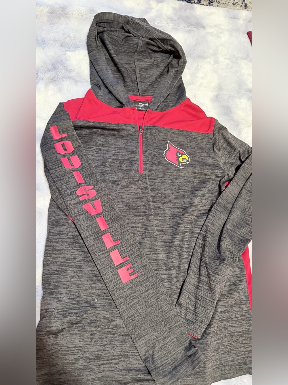 Louisville Cardinals kids ' Gray & Red Hooded Quarter-Zip Top